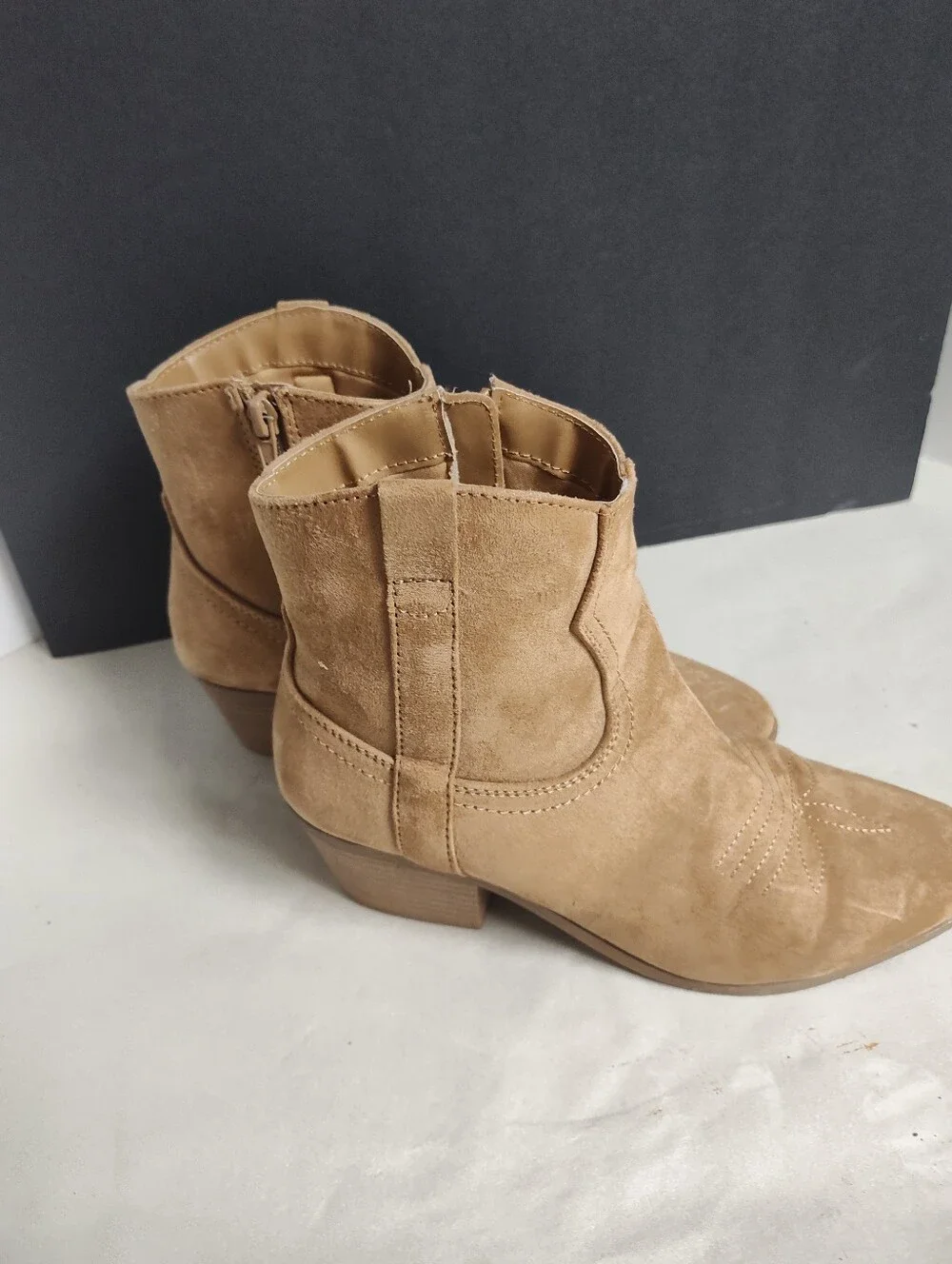 Qupid Tan Faux Suede Women's Ankle Boots - Stylish Western-Inspired Booties